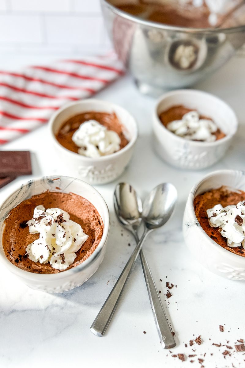 Four cups of chocolate mousse.