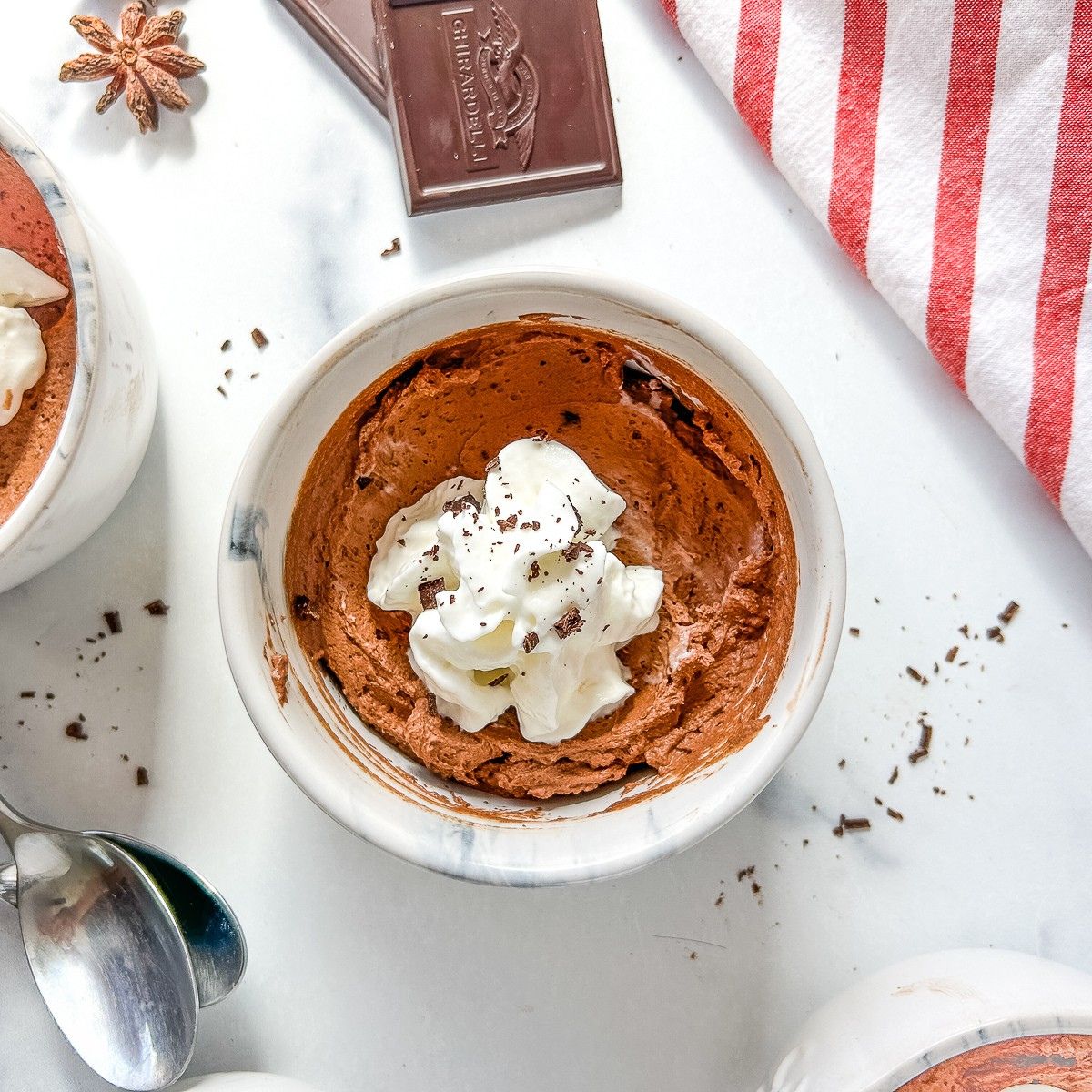 A cup of chocolate mousse.