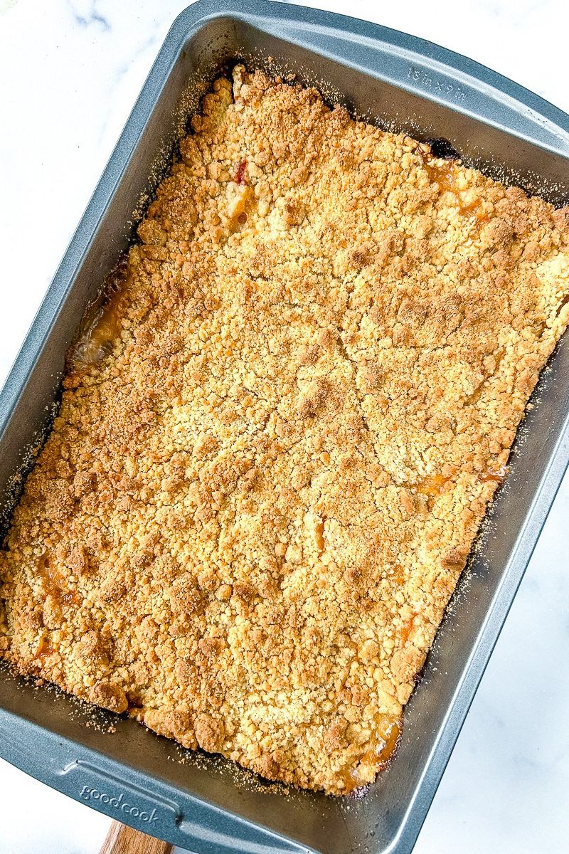 A pan of peach cobbler.