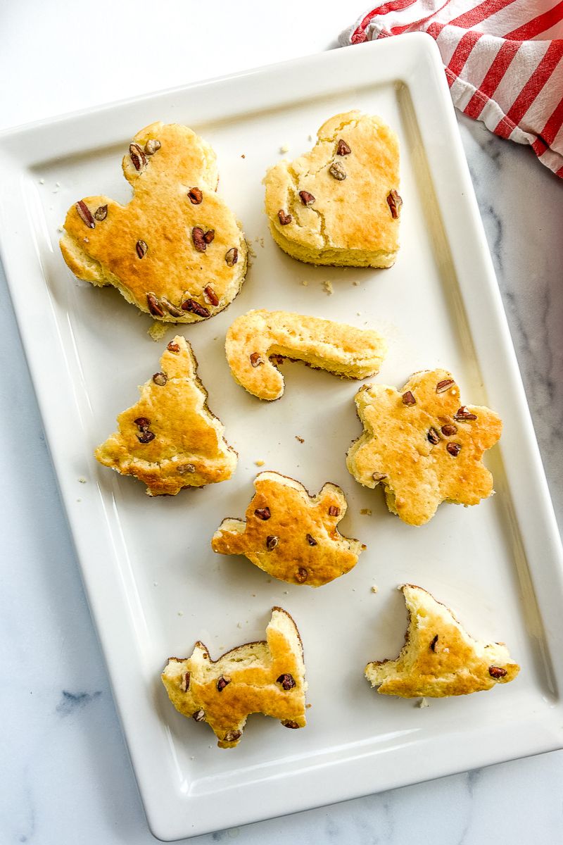 A platter of shaped pancakes.