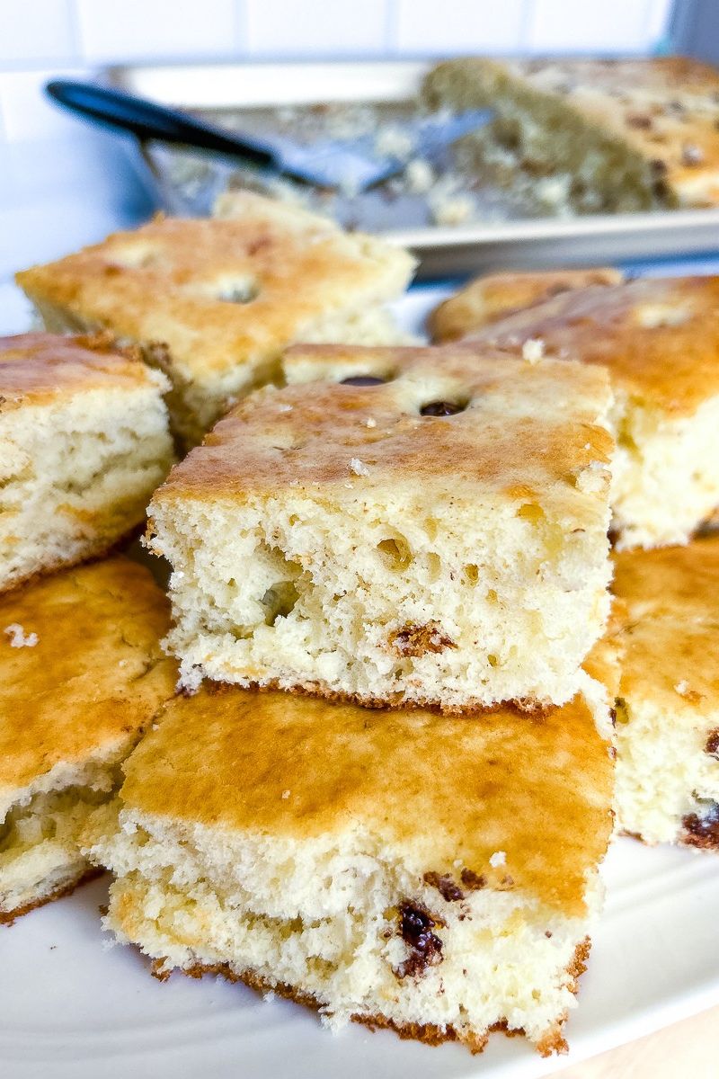 A stack of square pancakes.