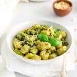 A bowl of pesto gnocchi.