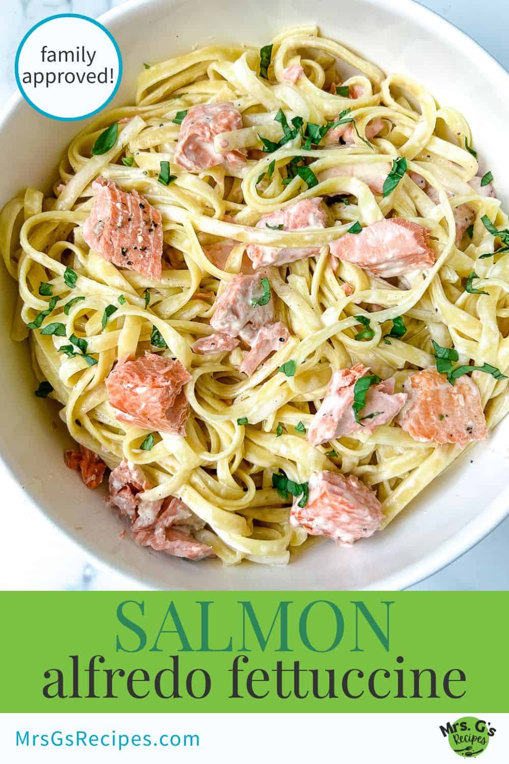 Titled graphic image for salmon alfredo.