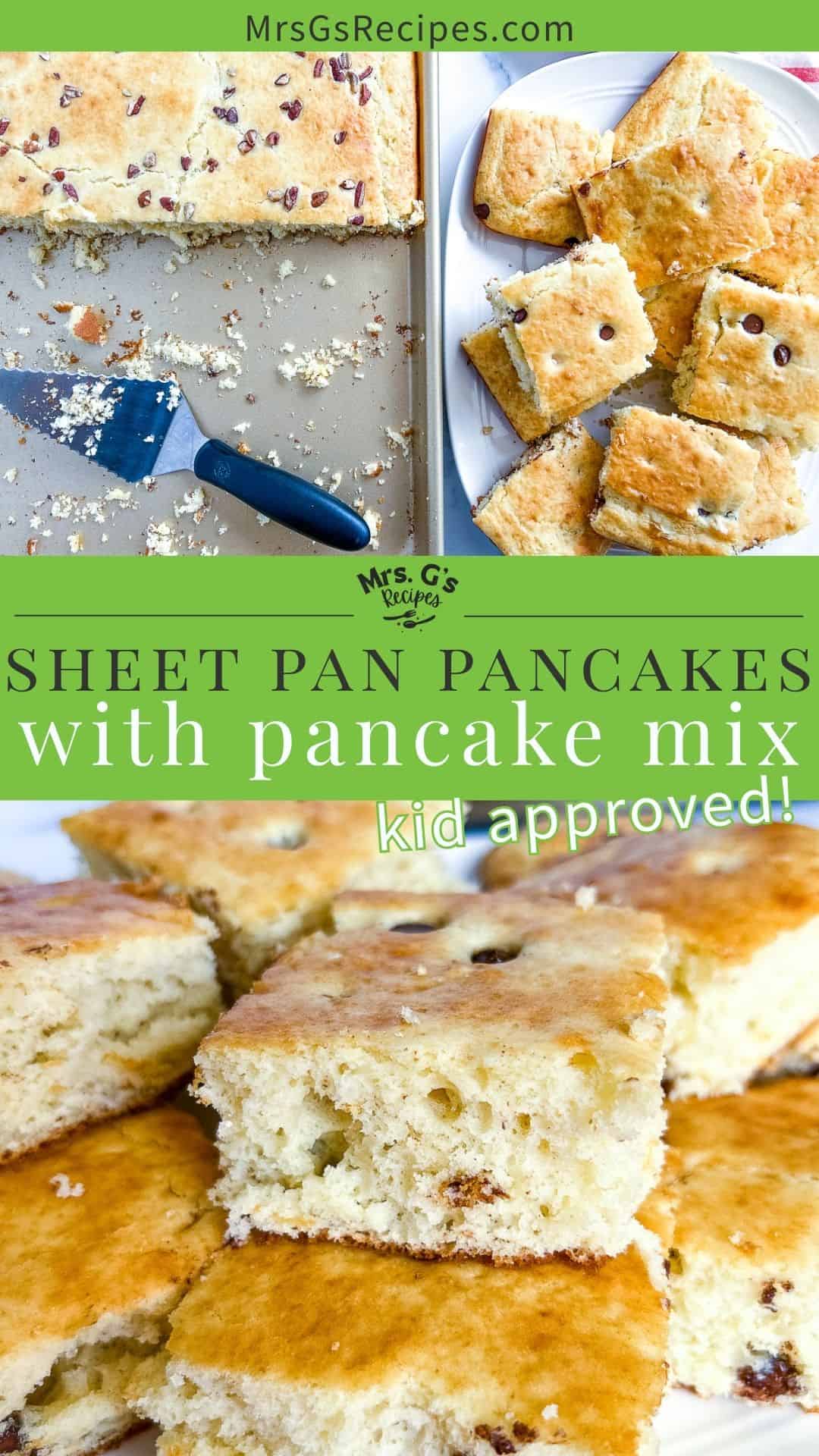 Titled graphic collage of 2 sheet pan pancake images.