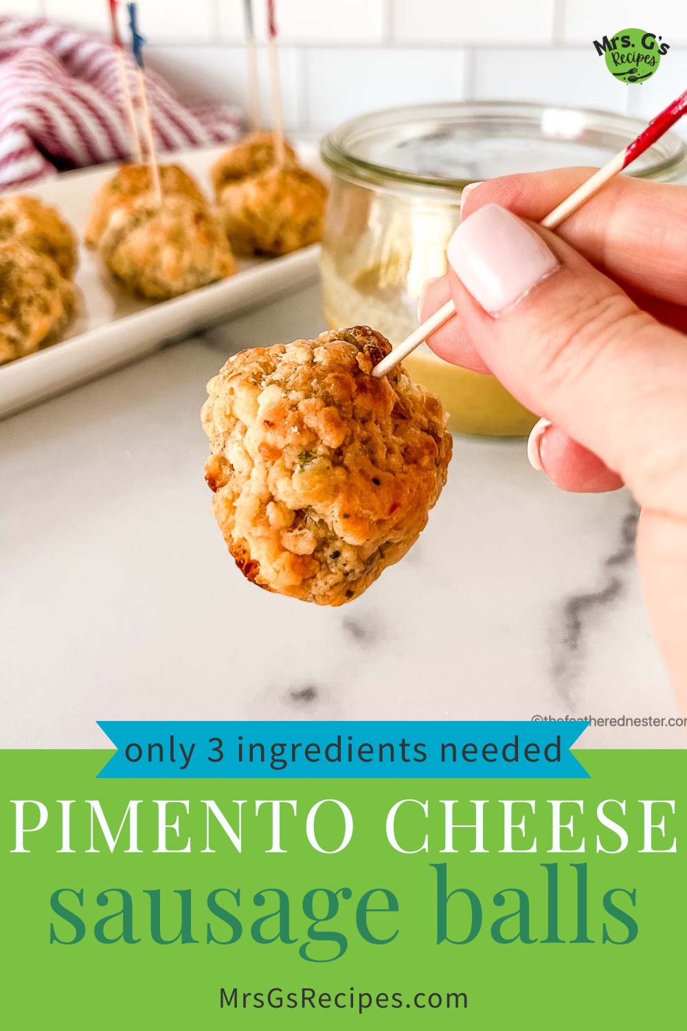 Titled graphic image of pimento cheese sausage balls.