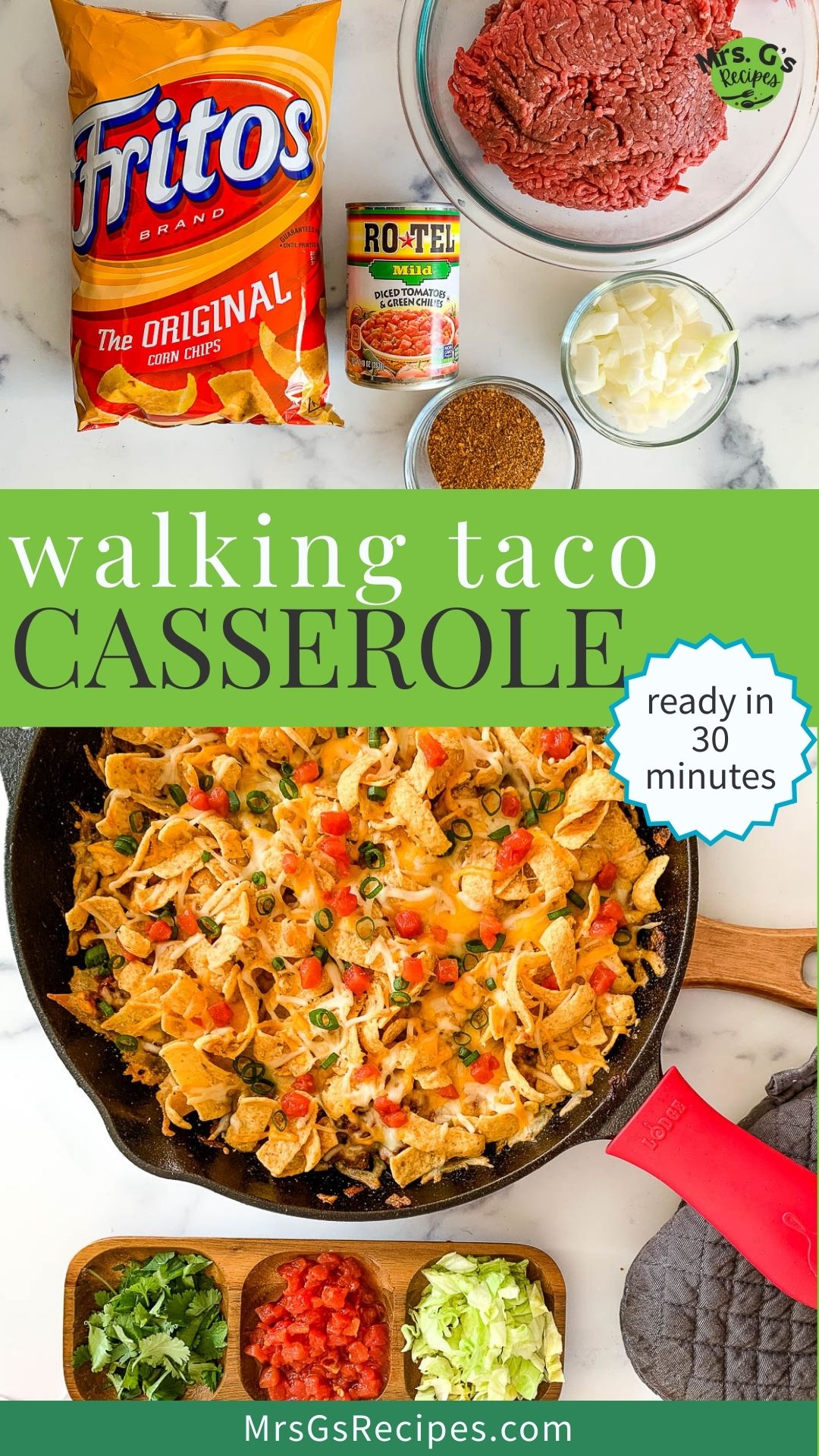Titled graphic collage of 2 walking taco casserole images.
