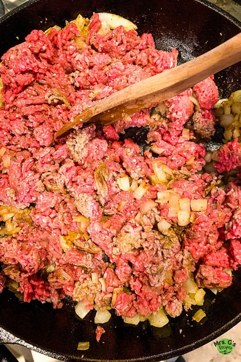 A skillet of ground meat.