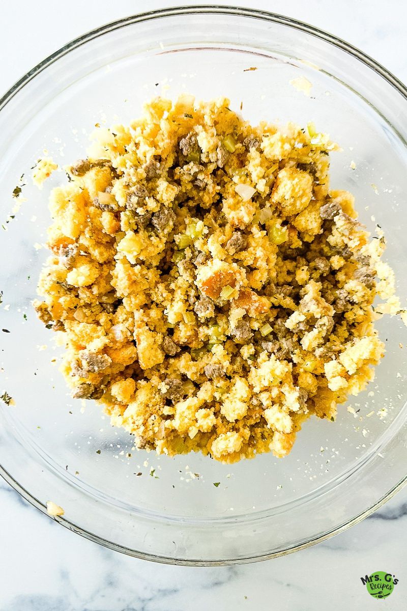 A bowl of cornbread mixure.