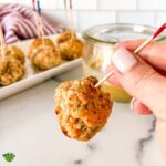 Sausage balls with toothpick.