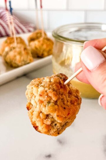 Sausage balls with toothpick.