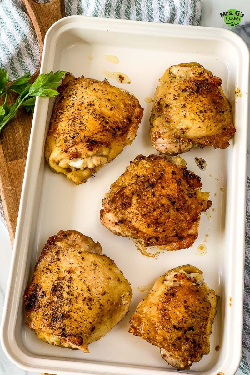 a plate of cast iron skillet chicken.