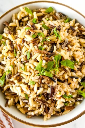 square photo of Instant Pot Wild Rice in a bowl.