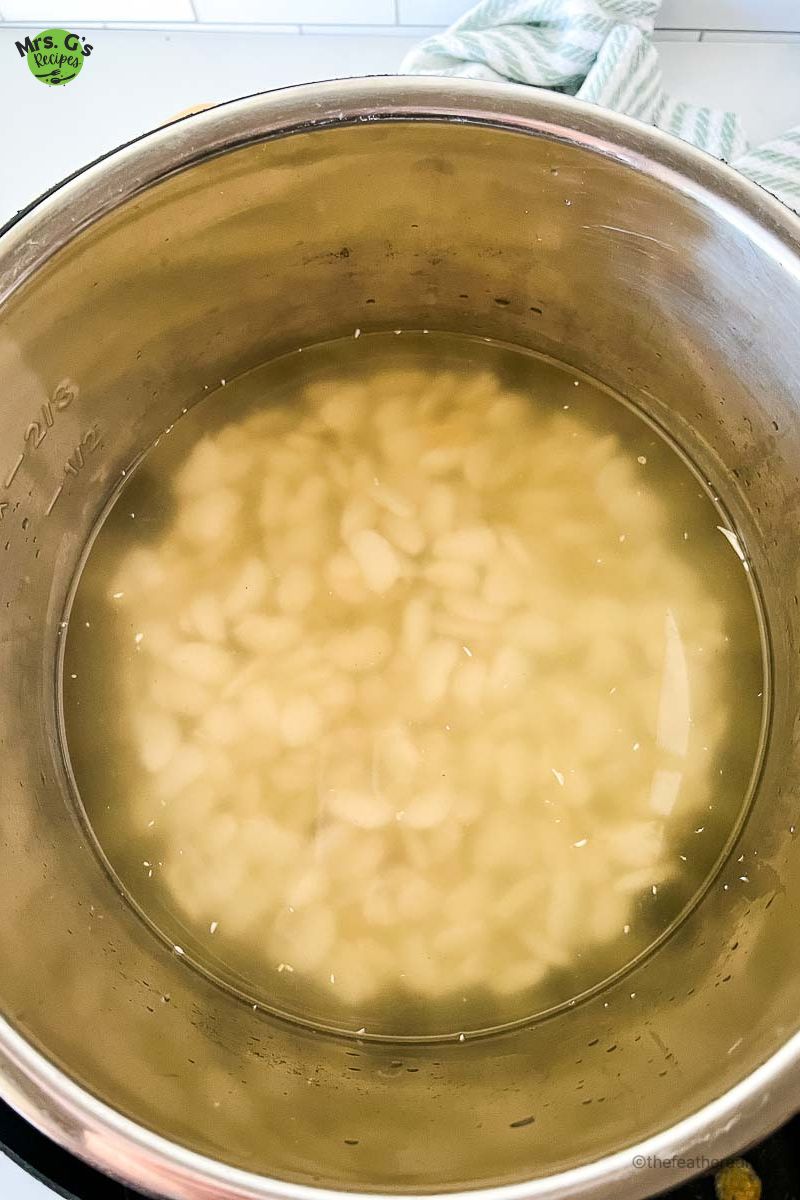 White beans in the Instant Pot, covered with water.