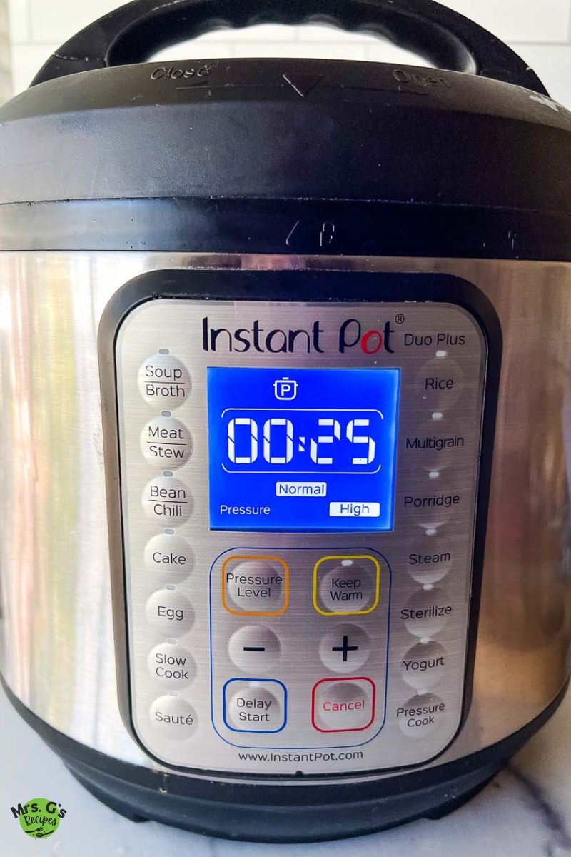 An electric pressure cooker set for 25 minutes.