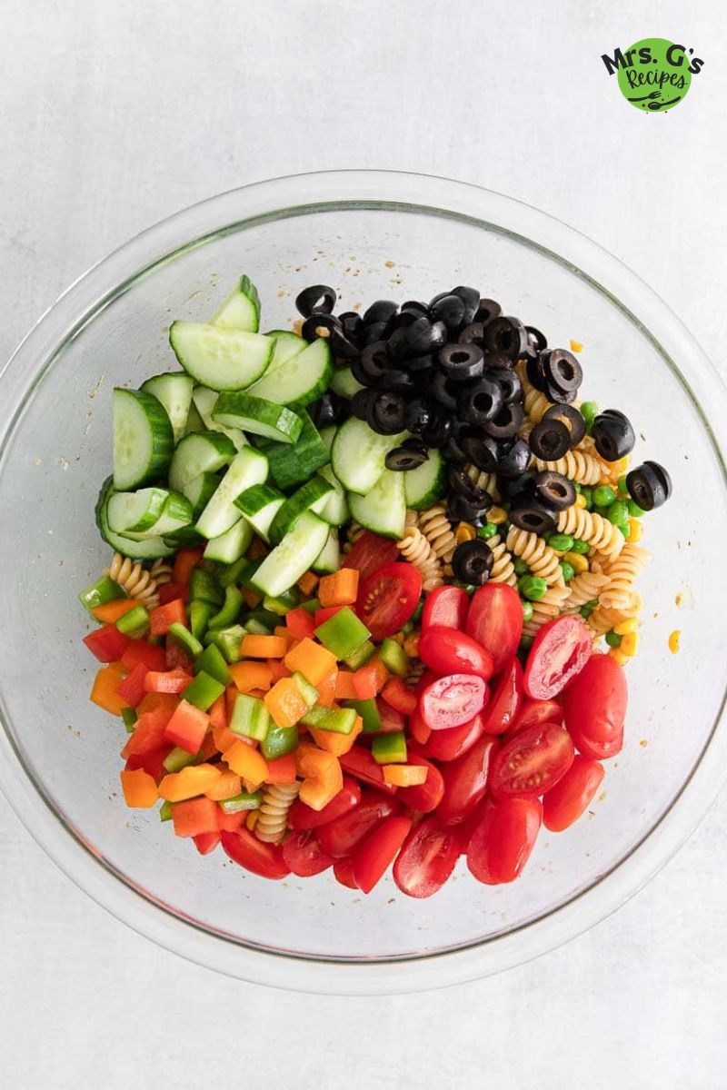 all chopped ingredients put altogether in bowl.